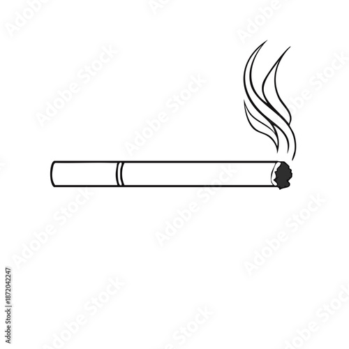 Burning cigarette icon smoking with smoke fumes outline black and white vector illustration graphic art nicotine addiction tobacco