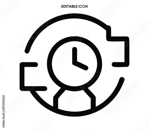 A simple black outline icon depicting a clock within a circular arrow representing time management