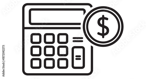 Calculator with dollar coin, isolated on transparent background