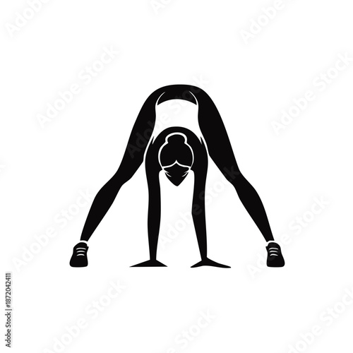 Stylized Yoga Woman Bending Forward Silhouette, Fitness Workout Exercise Training