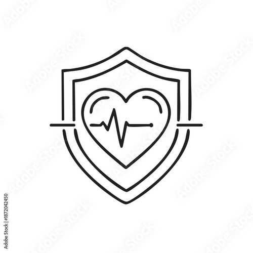 Heart Health Protection Shield, Heartbeat Pulse Line for Cardiac Care and Security Concept