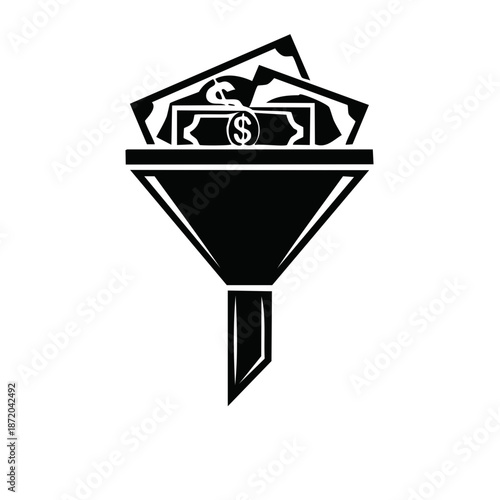 Money funnel converting cash into savings or investment, symbolizing financial transformation and wealth management