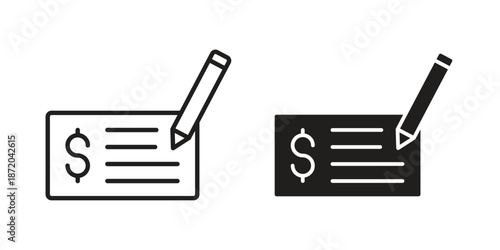 Signing cheque icons. Vector graphic. Editable vector stroke. EPS 10.