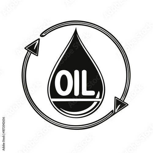 Black Oil Drop Inside Recycle Arrow Circle Symbol Concept for Petroleum Industry Resources and Sustainability