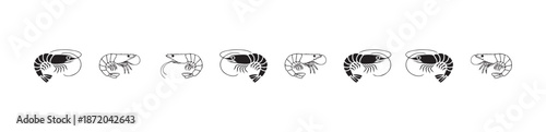 Shrimp icon set black and white lobster prawn crustacean seafood illustration isolated on white background