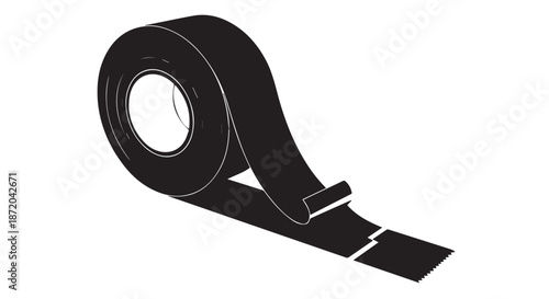 A roll of black tape with the end unrolled, isolated on transparent background