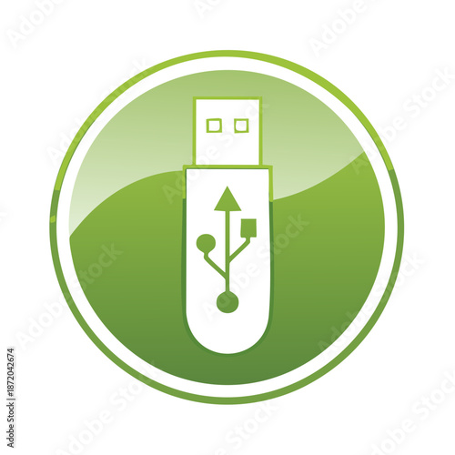 Green Circular Illustration of USB Flash Drive Data Storage Portability Graphic Icon