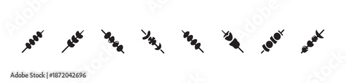 Set of grilled shish kebab icons, delicious skewer barbecue meat and vegetables vector