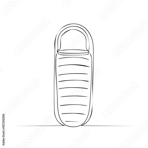 Cozy Sleeping Bag Line Art Ready for Camping Adventures, Simple Outline Illustration for Outdoor Recreation