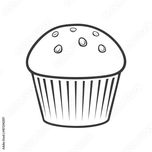 Hand drawn cupcake illustration with decorative topping, black line drawing. Simple design
