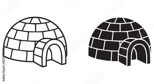 Igloo illustration in black and white, isolated on transparent background