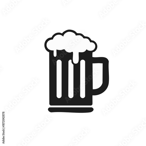 Stylized Beer Mug Icon with Foam Topping Depicted in Black and White Graphic Design