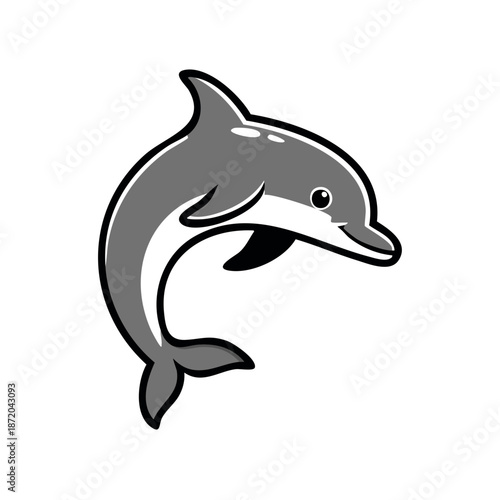 Gray Dolphin Cartoon Illustration Jumping Aquatic Mammal Marine Life Icon Character Sea Animal