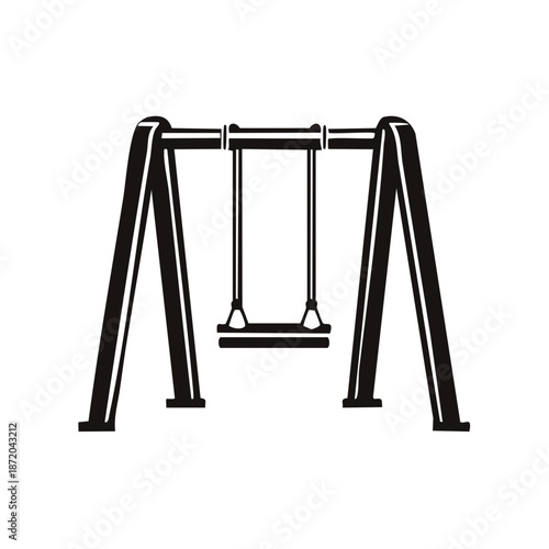 Simple Black and White Line Art of a Swing Set on a Playground