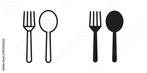 Spoon and Fork icons. Vector graphic. Editable vector stroke. EPS 10.