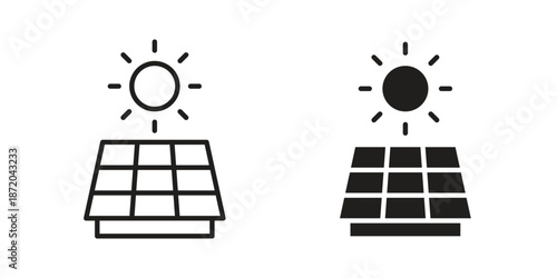 Solar energy icons. Vector graphic. Editable vector stroke. EPS 10.