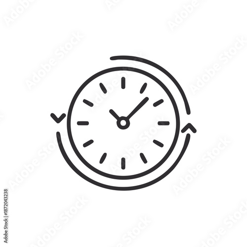 Time Clock Outline Icon: Round Timepiece with Continuous Arrow Circulation Symbolizing Time Management and Recurring Schedule