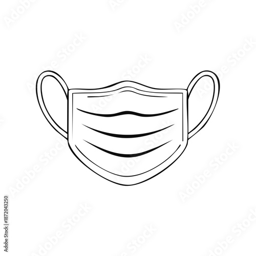 Hand Drawn Face Mask Illustration Protective Mask Line Art Surgical Mask Design for Prevention Virus Infection