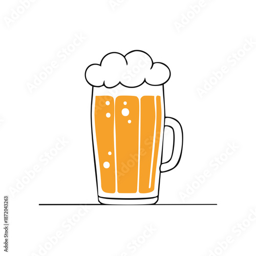 Illustration of a Refreshing Beer Mug with Frothy Head, Minimalist Style, Alcohol Beverage, Celebratory