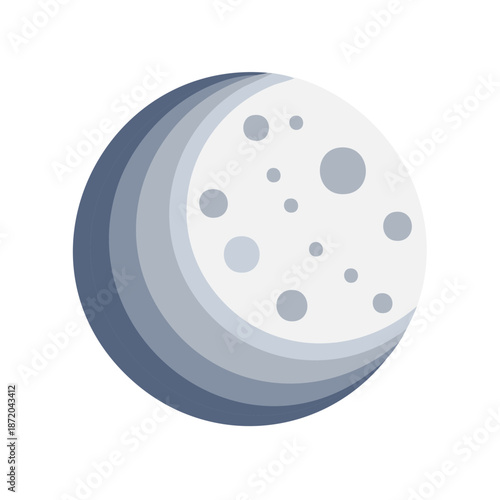 Crescent Moon Illustration with Craters Celestial Body Lunar Phase Graphic Symbol Rounded Shape Grey and White Design