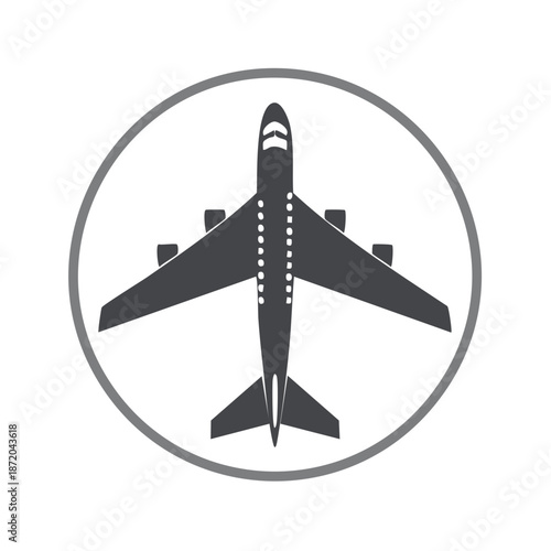 Airplane Icon Graphic Symbol for Airport Transportation and Air Travel isolated on white simple circular design for commercial use