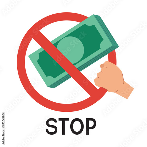 Hand Holding Stop Sign Refusing Money.