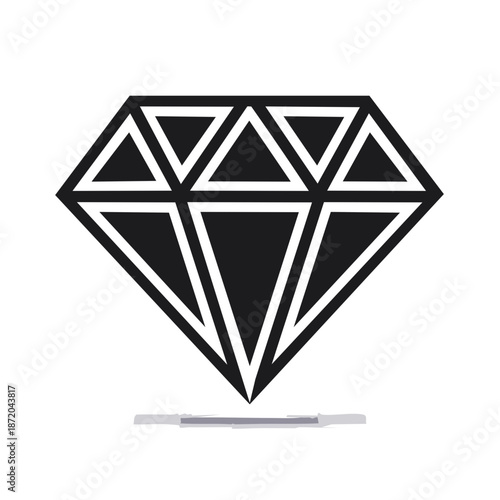 Simple diamond icon for graphic design and jewelry concept in black and white minimalist line art