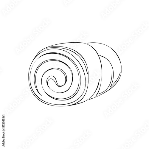Hay bale line art drawing of round rolled hay roll for feed animals in farm