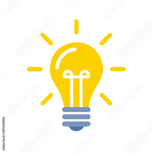 Bright Yellow Lightbulb Radiating Light Creating a Powerful Symbol for Ideas and Innovation on Clear White Canvas