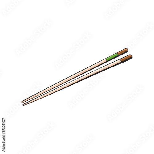 Pair of Wooden Chopsticks Asian Cuisine Utensils Servingware Hand Drawn Isolated