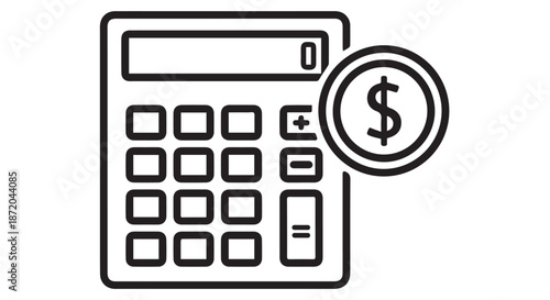 Calculator with dollar coin isolated on transparent background