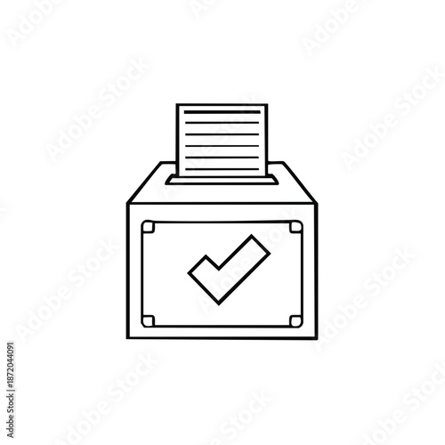 Ballot Box with Check Mark and Vote Slip, Election Illustration, Voting Concept, Democracy and Government
