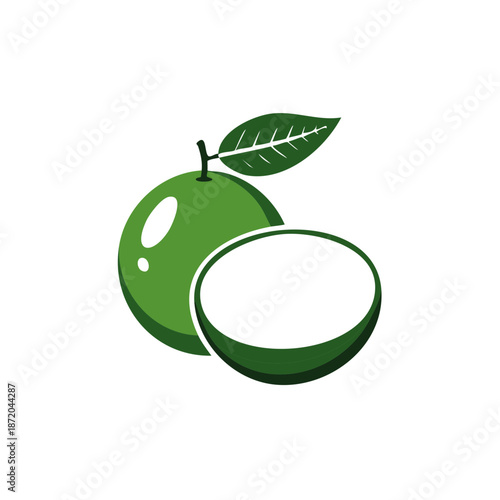 Graphic illustration of sliced green fruit with leaf on top for design needs