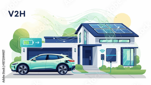 Electric Vehicle Charging Home Solar Power V2H System.