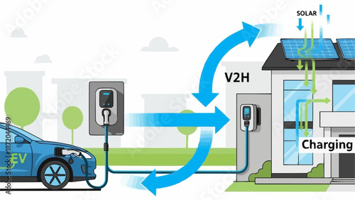 Electric Vehicle Charging Station and Home Energy System V2H.