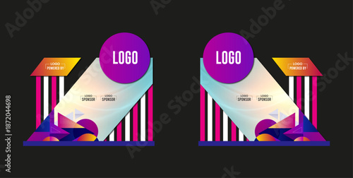 Event gate arch entrance gate and entry welcome archway mockup vector 3D template Event arch for exhibition or expo, entertainment event entrance or sport marathon start and finish gate in pink design