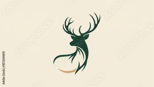 Elegant Deer Silhouette with Antlers and Stylized Body.