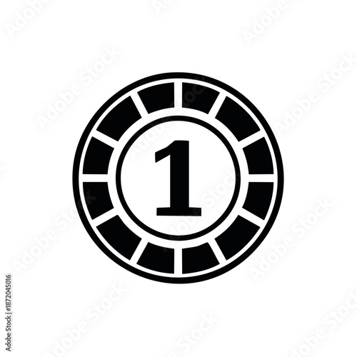 Gambling Token Featuring Number One For Casino Games Wagering And Betting Simple Black and White Graphic