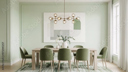 Elegant dining room with modern furniture and artwork