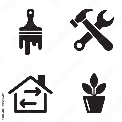Home refresh repair tools silhouette for household maintenance