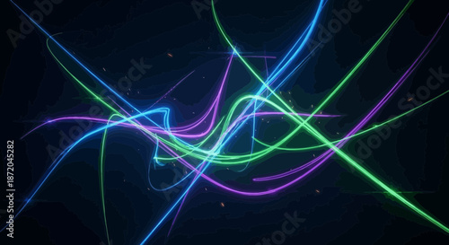 Abstract dark background with glowing light trails and sparklers effect design