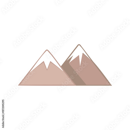 Minimalist Mountain Range Illustration with Snow Capped Peaks in Brown Tones