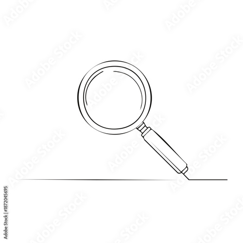 A single-line drawing of a magnifying glass, representing exploration, search, and looking into the unknown.