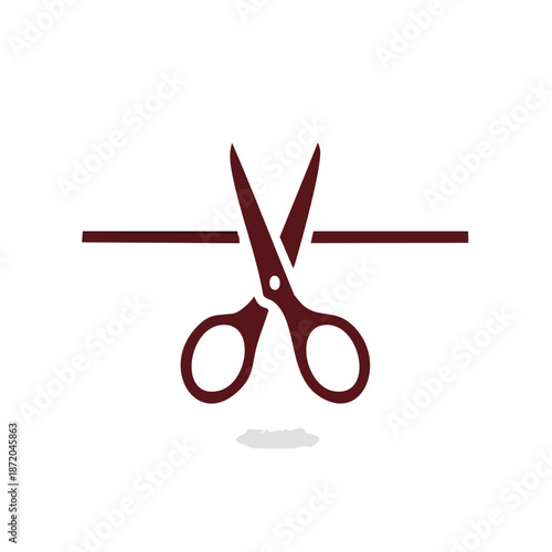 Scissors cutting a brown ribbon inauguration opening launch symbol icon illustration