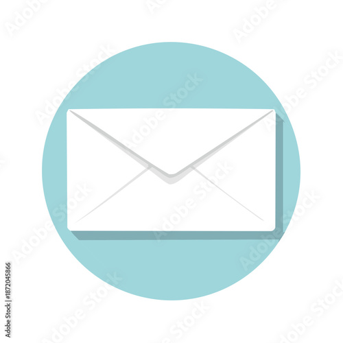 Simple White Envelope in Light Blue Circle Flat Design Illustration for Mail or Contact