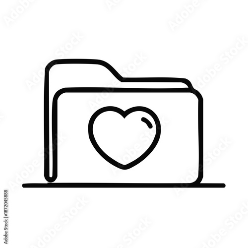 Folder icon with heart symbol illustrating favorite files or love themed data storage solution, data protection, love and security concept