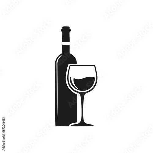 Wine Bottle and Glass Still Life Silhouette Graphic Illustration Drink Alcohol Beverage Tasting Liquor Celebration