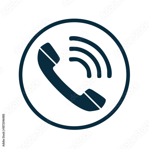 Dark Phone Icon in Circle with Sound Waves Signalling Communication