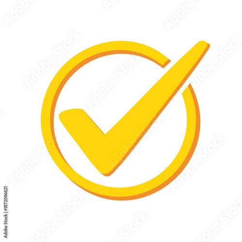 Golden Check Mark in Circle Positive Approval Icon Sign Symbol Vector Illustration