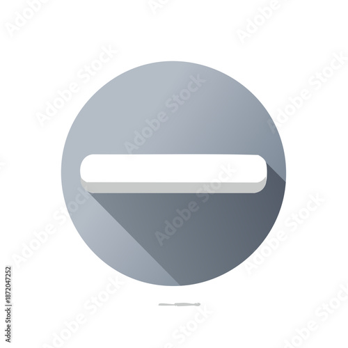 Simple gray circle icon featuring a white minus sign with a long shadow effect, depicting subtraction or removal, clean design